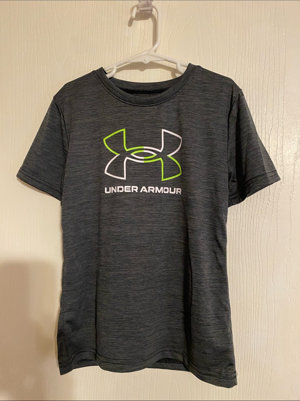 Under Armour Charcoal Short Sleeve Logo Tee with Neon Green Accent